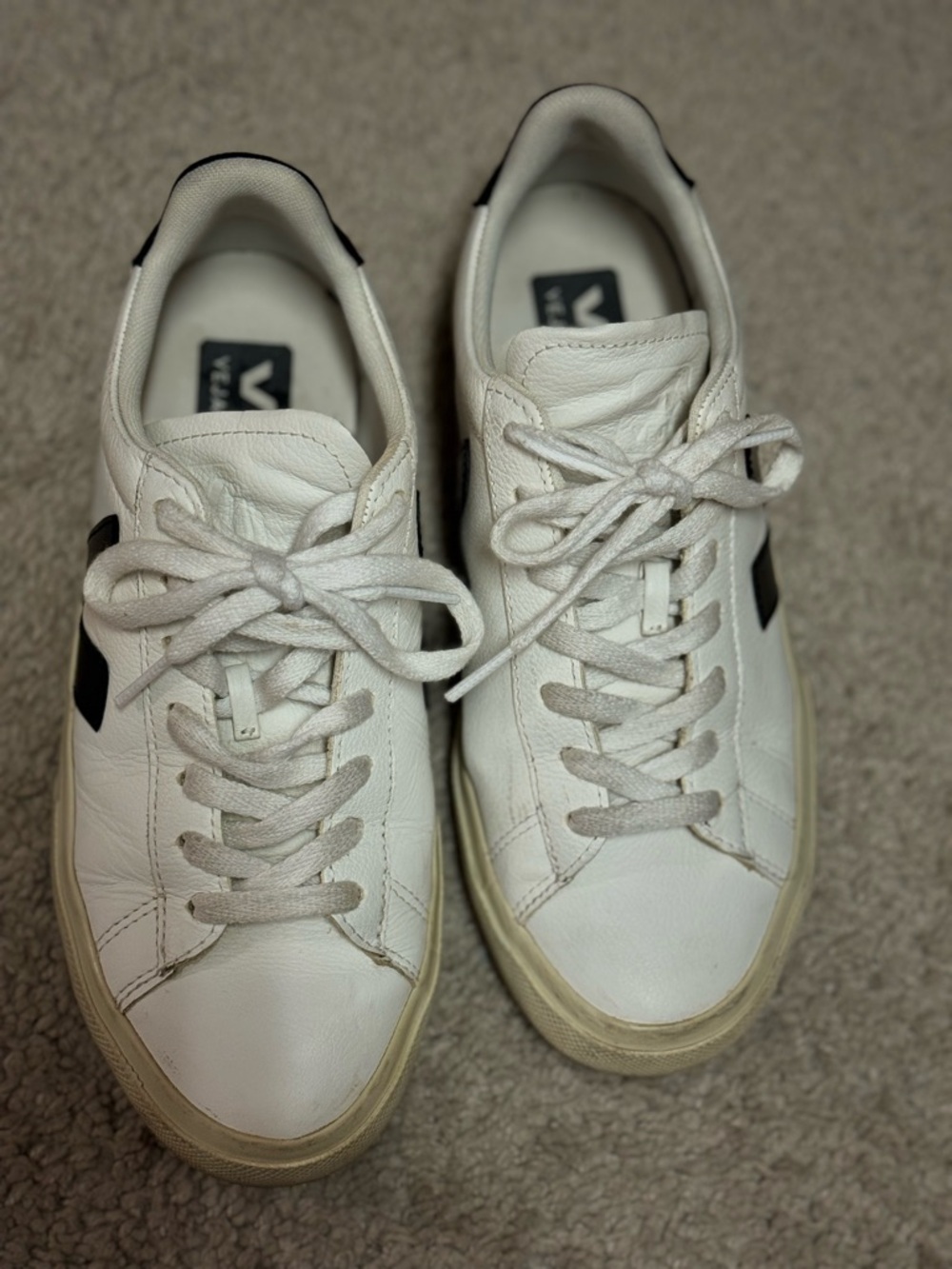 Veja Campo Leather Sneaker in White with Black V - Picture 7 of 10